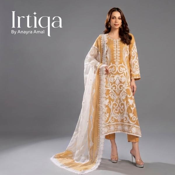 Mustard Embroidered 3-Piece Festive Suit