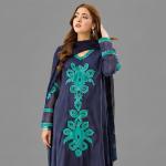 Cobalt Blue Silk Ensemble with Aquamarine Floral Appliqué