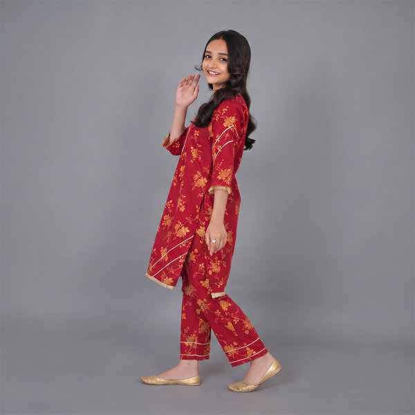 Crimson Gold-Printed Kurta with Trouser
