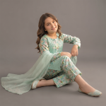 Mint Green Floral Embroidered Girls Suit