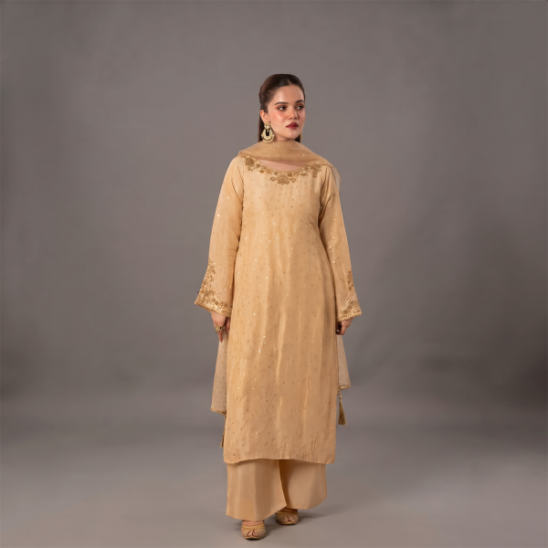 Golden Embroidered Kurti with Matching  Dupatta