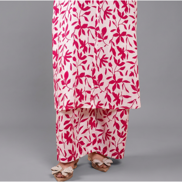 Women’s White and Pink Floral Print 2-Piece