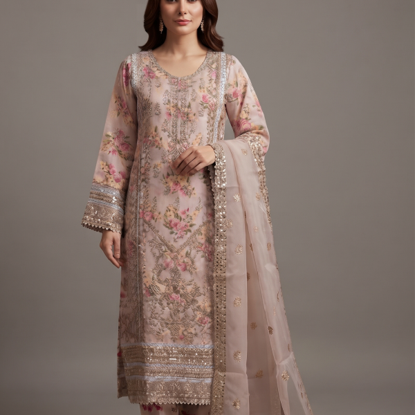 Blush Floral Embroidered Three-Piece Suit