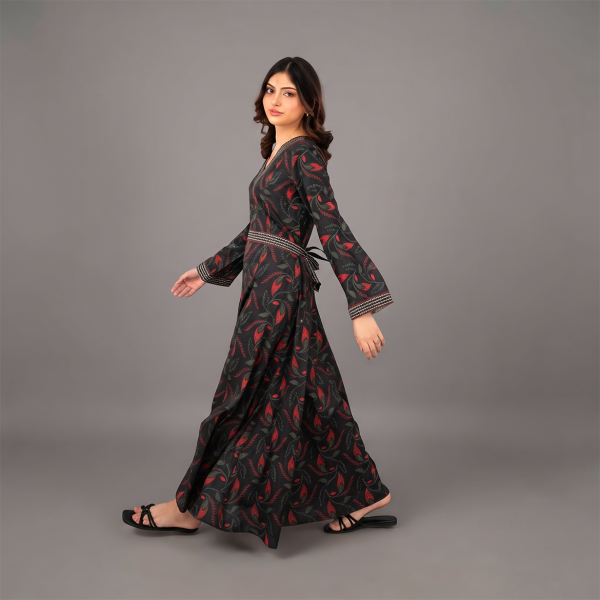 Midnight Crimson Vine Maxi Dress