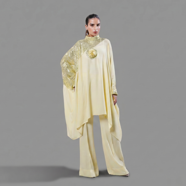 Asymmetric Sequin Kaftan Tunic & Trouser Set