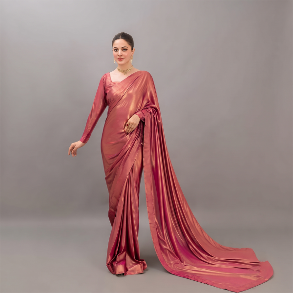 Rose Gold Radiance Satin Saree