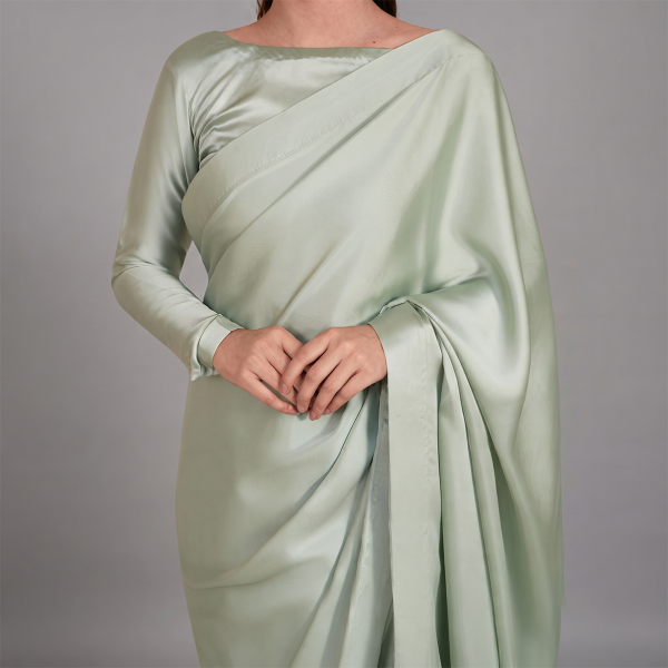 Sage Mist Luxe Satin Saree