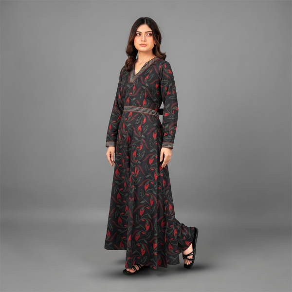 Midnight Crimson Vine Maxi Dress