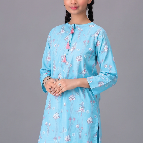 Sky Blossom Printed Kids Kurta & Trouser Set