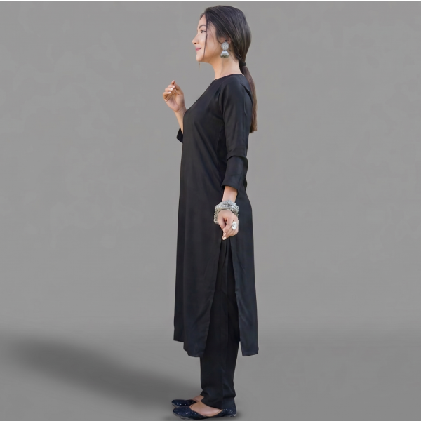 Elegant Black Solid Kurta with Matching Trousers Set