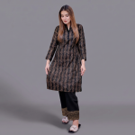 Black and Gold Foil Printed Kurta with Bordered Trousers Set