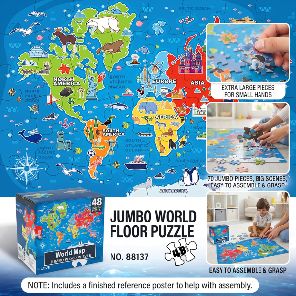 48-Piece National and World Map Puzzle for Intellectual Development, Hands-On Ability Puzzle Toy for 3-4-5-Year-Old Babies
