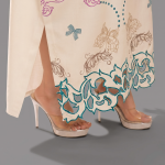 Ivory Serenade Printed Kaftan Maxi with Scalloped Cutouts