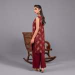 Prussian Teal Paisley Printed Kurta with Terracotta Cuff Details