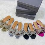 Luxury Black Rhinestone Bow Flat Slides for Women