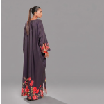 Charcoal Popp Floral Border Draped Kaftan Maxi