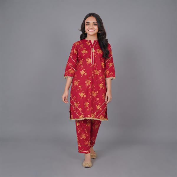 Crimson Gold-Printed Kurta with Trouser