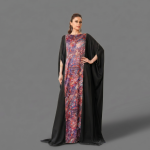 Midnight Tapestry: Printed Panel Kaftan Abaya