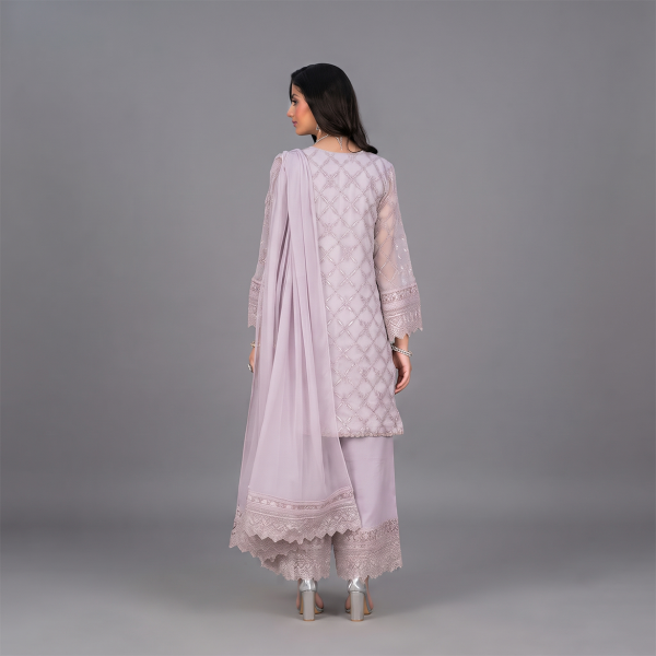 Lilac Embellished Net Kurta Suit with Dupatta