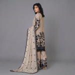 Beige and Black Embroidered Three-Piece Ensemble