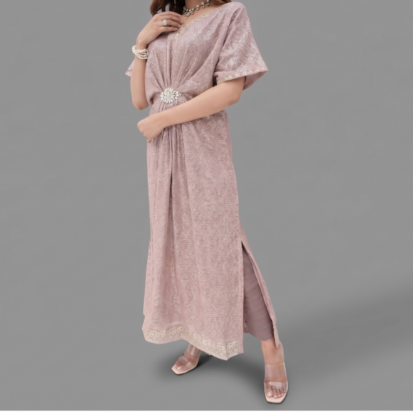 Manahil Embellished Mauve Kaftan Maxi Dress