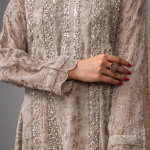 Silver Mist Embroidered Anarkali with Chiffon Dupatta