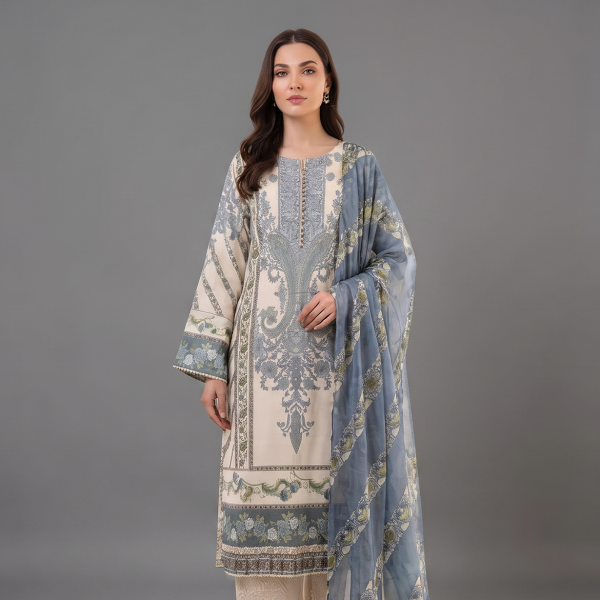 Off-White Embroidered A-Line Kurta with Matching Trouser
