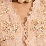 Peach Organza Embellished Kurta with Wide-Leg Trousers and Dupatta Set