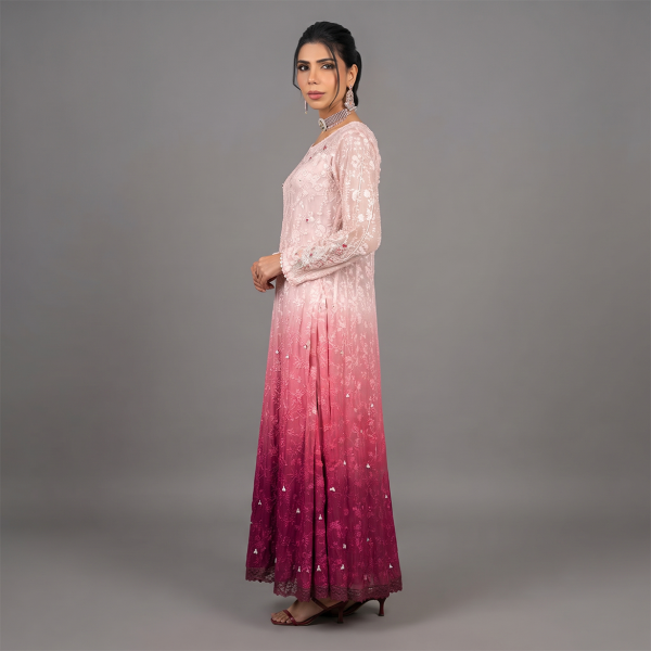 Embroidered Pink Ombré Maxi Dress
