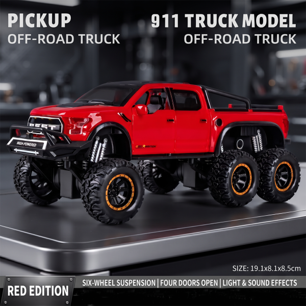 Boy's Toy Artificial Inertia Pickup Truck Light and Sound Effects Four-Door Six-Wheel Off-Road Vehicle Children's Car Toy