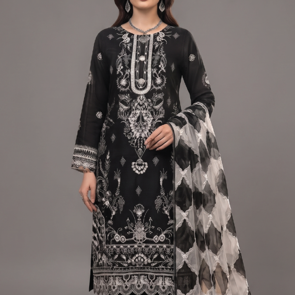 Midnight Noir Embroidered Luxury Lawn Suit