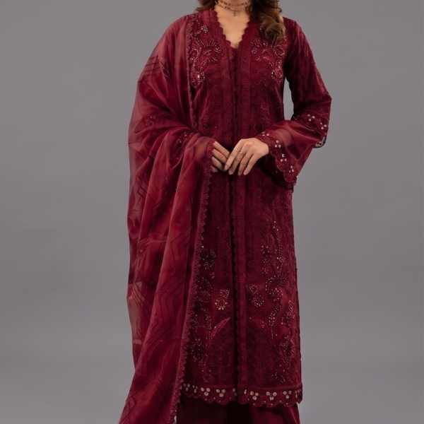 Maroon Minimalist Embroidered Co-ord Set