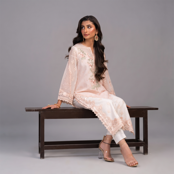 Peach Embroidered Chiffon Suit