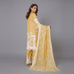 Mustard and White Embroidered Three-Piece Suit
