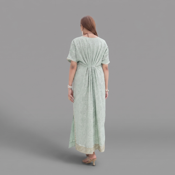 Manahil Embellished Mint Green Kaftan Maxi Dress