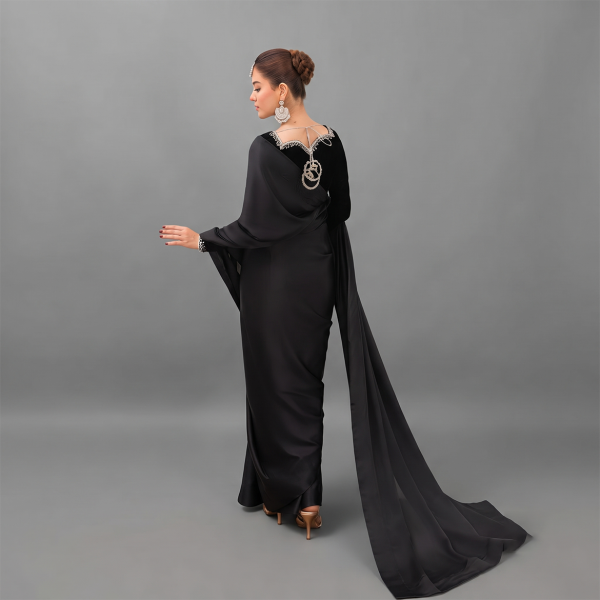 Elegant Black Velvet and Satin Saree