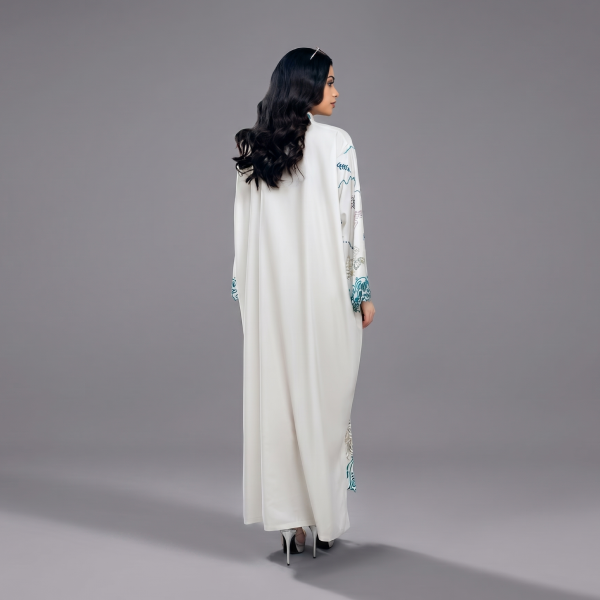 Ivory Serenade Printed Kaftan Maxi with Scalloped Cutouts