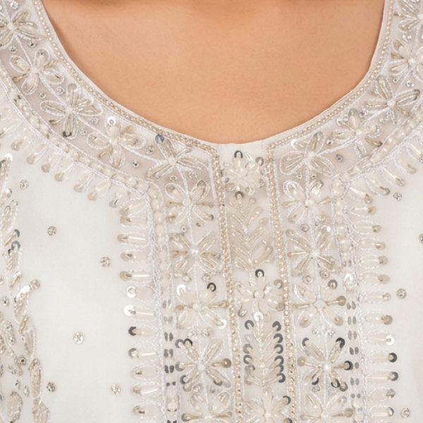 Pure White Embellished Kurta with Matching Trousers