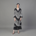 Black and White Geometric Printed Kaftan with Matching Pants