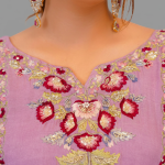 Embroidered Silk Suit with Contrast Organza Dupatta