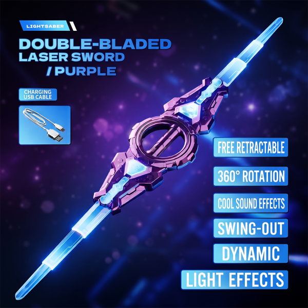 Douyin's New Fire Spinning Sword Double-Edged Telescopic Lightsaber Rotating Blade Colorful Light Cool Laser Sword Toy