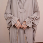 Ruffled Cuff Hooded Jilbab – Parisian Taupe Two-Piece Set