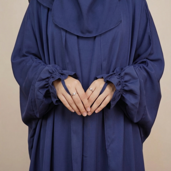Navy Hooded Jilbab – Ruffled Finger-Loop Edition