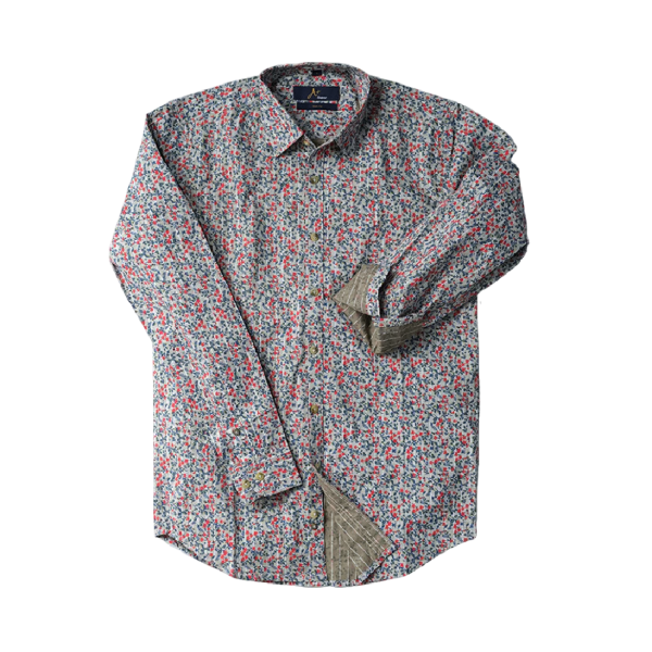 Red Over Grey Floral Printed Casual Shirt