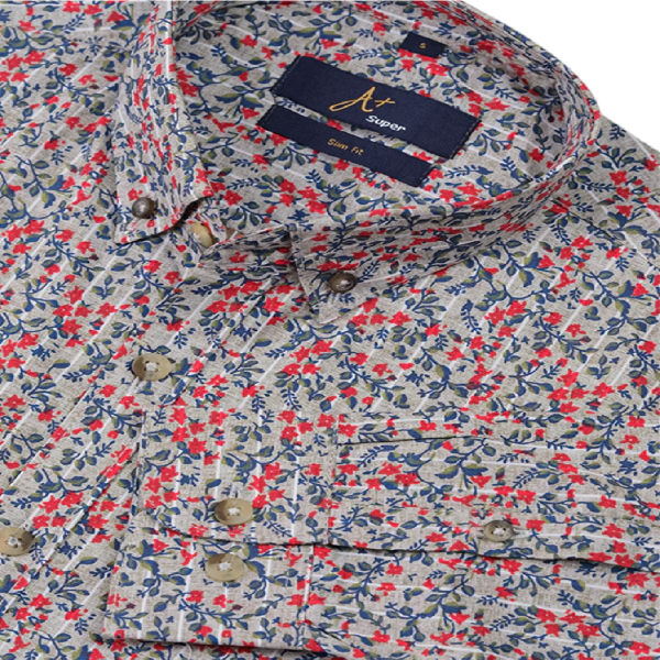 Red Over Grey Floral Printed Casual Shirt