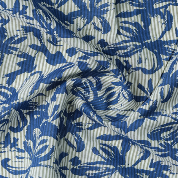 Blue Leaf Printed Stripes Casual Shirt