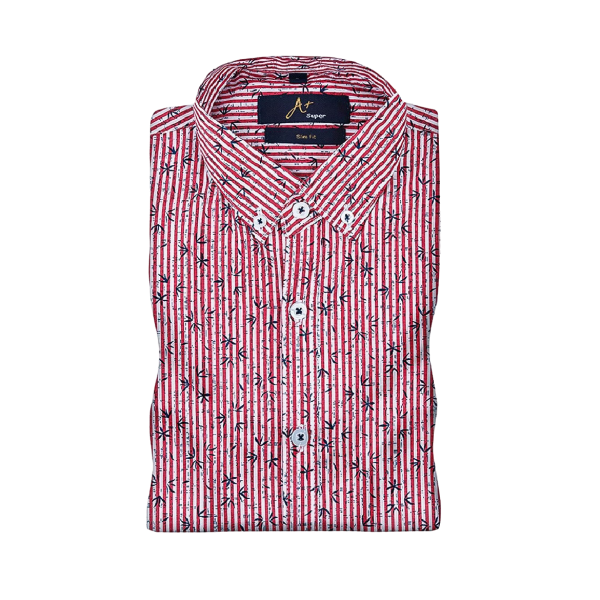 Leaf Pattern Over Red Stripes Casual Shirt