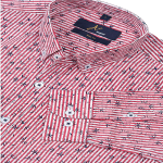 Leaf Pattern Over Red Stripes Casual Shirt
