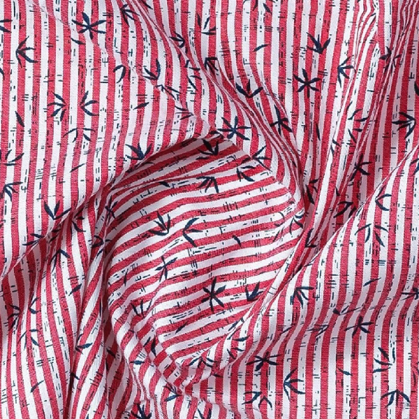 Leaf Pattern Over Red Stripes Casual Shirt