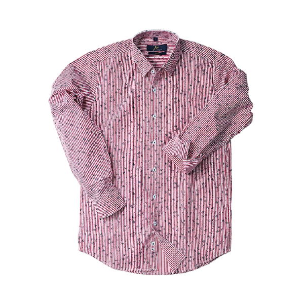 Leaf Pattern Over Red Stripes Casual Shirt